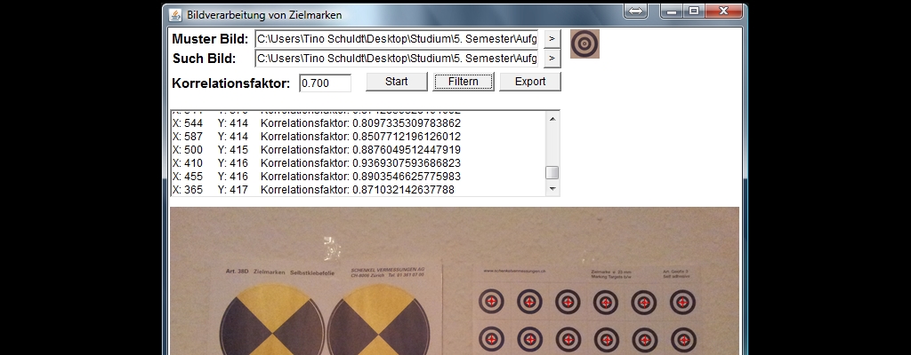 Bildverarbeitung von Zielmarken (Kreuzkorrelation)